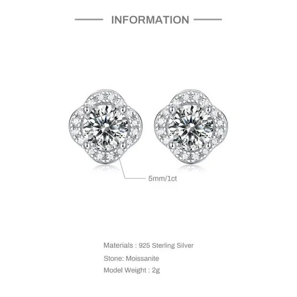 Certified 1ct. t.w. Moissanite Diamond Clover Halo Stud Earrings NEW - Picture 8 of 13